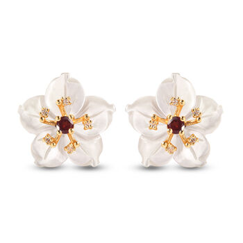 JARDIN-KOLLEKTION Wei&szlig;es Perlmutt und Mehrfarbig Edelstein Ohrstecker 925 Silber Gelbgold-&Uuml;berzug 