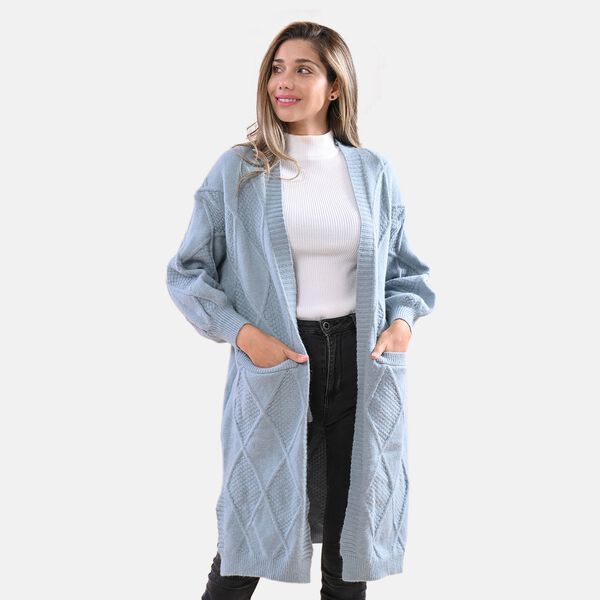 LA MAREY - lange Strickjacke, Einheitsgr&ouml;&szlig;e T&uuml;rkis image number 3