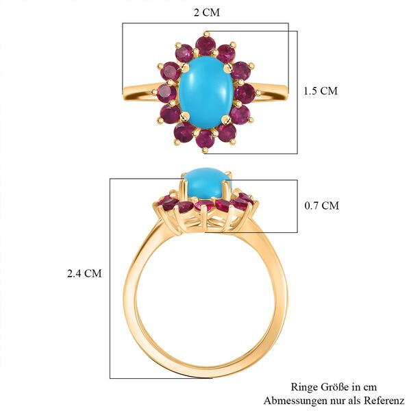 AA Sleeping Beauty T&uuml;rkis, Afrikanischer Rubin (Fissure gef&uuml;llt) Ring 925 Silber 750 Gelbgold Vermeil (Gr&ouml;&szlig;e 21.00) ca. 1,92 ct image number 7