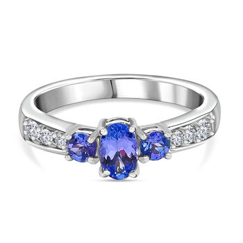 Tansanit und Zirkon Ring 925 Silber platiniert (Gr&ouml;&szlig;e 16.00) ca. 0,82 ct