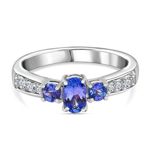 Tansanit und Zirkon Ring 925 Silber Platin-Überzug image number 0