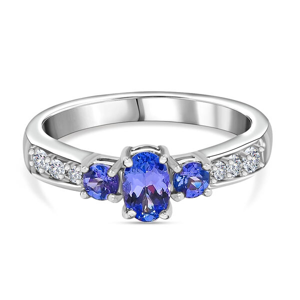 Tansanit und Zirkon Ring 925 Silber Platin-&Uuml;berzug