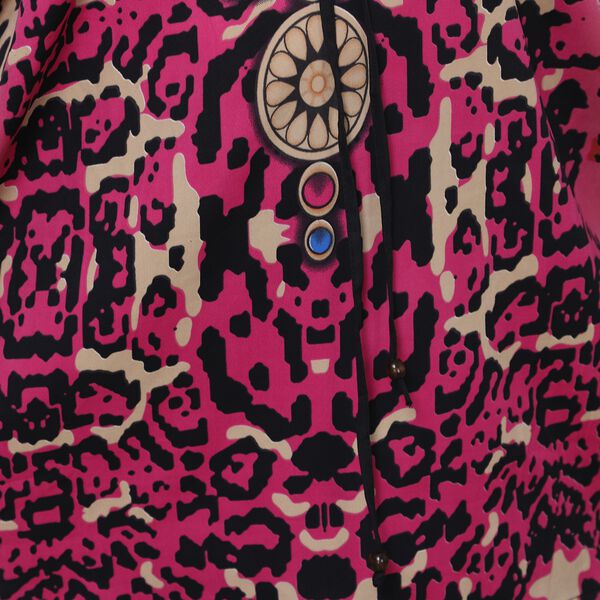 V-Ausschnitt bedruckter Kaftan, Einheitsgr&ouml;&szlig;e Rosa image number 6