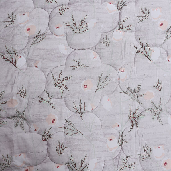 SERENITY NIGHT: 3er-Set - Bettdecke und 2 Kissenbez&uuml;ge, Blumenmuster, Grau und Wei&szlig; image number 5