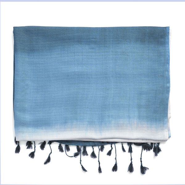 Maxikleid aus Viskose-Crepe mit Lurex Ombre-Schal mit Quasten aus Poly-Seide-Modal und Crossbody Tasche Dunkelblau image number 11