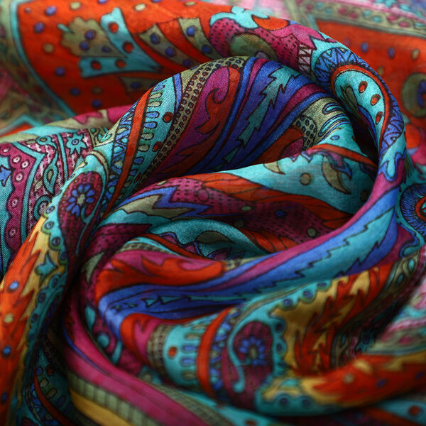 100% Natur Seide, Designer Schal, 50x160 cm, Orange image number 6