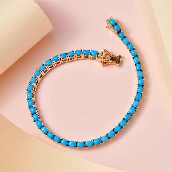 Amerikanisches, nat&uuml;rliches Sleeping Beauty T&uuml;rkis Armband ca. 19 cm 925 Silber Gelbgold Vermeil ca. 7.61 ct image number 1