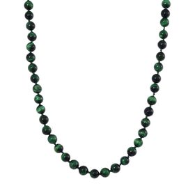 Grüne Tigerauge Halskette ca. 50 cm 925 Silber rhodiniert ca. 208.50 ct