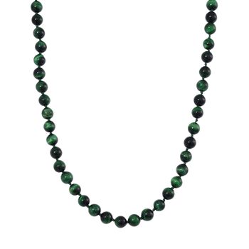 Gr&uuml;ne Tigerauge Halskette ca. 50 cm 925 Silber rhodiniert ca. 208.50 ct