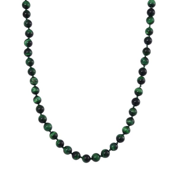 Gr&uuml;ne Tigerauge Halskette ca. 50 cm 925 Silber rhodiniert ca. 208.50 ct