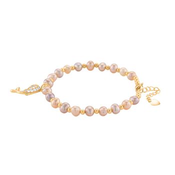 Mehrfarbige S&uuml;&szlig;wasser Perle (4-5 mm), Zirkonia Armband ca. 18cm + 5cm Extender, Nickelfreies Messing Ros&eacute;gold Vermeil