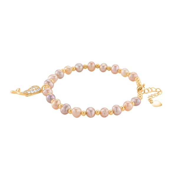 Mehrfarbige Süßwasser Perle, Zirkonia Armband ca. 18cm + 5cm Extender, Nickelfreies Messing Roségold Vermeil image number 3