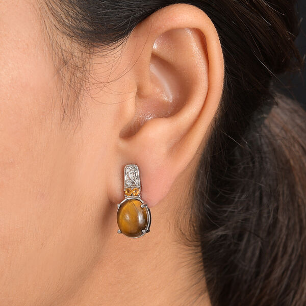 Tigerauge, Citrin Ohrringe 316L Edelstahl ca. 8.06 ct image number 2