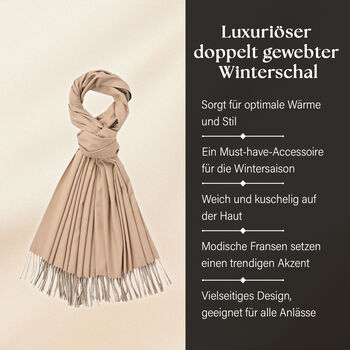 Luxuri&ouml;ser Winterschal mit Fransen, Beige hell/dunkel