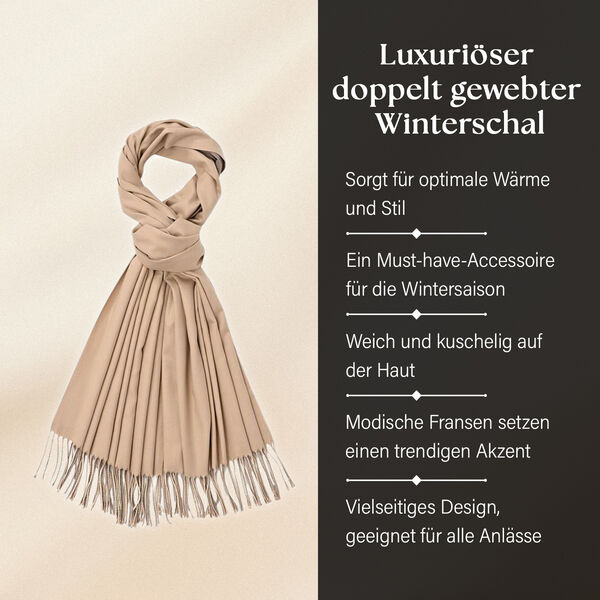Luxuri&ouml;ser Winterschal mit Fransen, Beige hell/dunkel image number 2