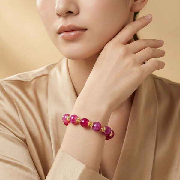 Flexibles, fuchsienfarbiges Achat Armband - 190 ct. image number 3