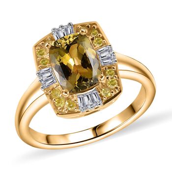 AA Nat&uuml;rlicher goldener Tansanit, wei&szlig;er und gelber Diamant Ring in 375 Gold - 1,77 ct.