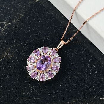 AA Rose De France Amethyst Schmuckset ca. 50 cm, 925 Silber 750 Ros&eacute;gold Vermeil ca. 6,30 ct.