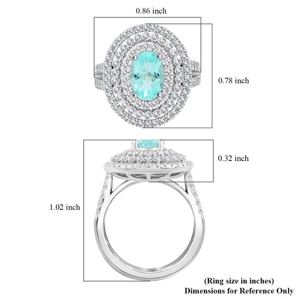 CHAIRMAN VAULT COLLECTION - AAAA Paraiba Turmalin, Weißer Diamant Ring, zertifiziert und geprüft, 950 Platin (Größe 17.00) ca. 3.10 ct image number 5