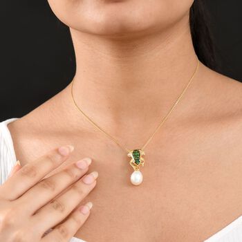 GP Trionfo Kollektion - S&uuml;&szlig;wasser Perle, Chromdiopsid, Zirkon und Kanchanaburi blauer Saphir-Anh&auml;nger mit 45cm Kette