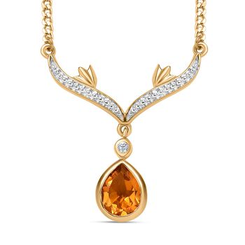Serra Gaucha Citrin, Wei&szlig;er Zirkon Halskette, ca. 45 cm, 925 Silber Gelbgold Vermeil, ca. 1.51 ct
