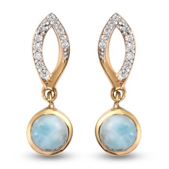 Larimar und Zirkon Ohrringe 925 Silber vergoldet ca. 1,17 ct