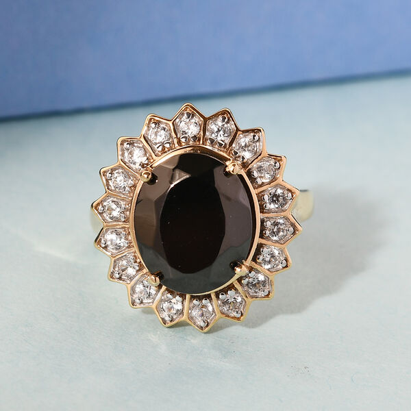 Elite Shungit und Zirkon Halo Ring 925 Silber vergoldet  ca. 3,67 ct image number 2