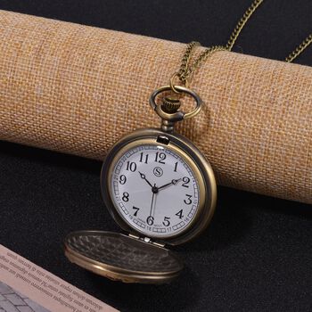 STRADA Antike Bronze Elefantenmuster Taschenuhr, Japanisches Werk, 79 cm antike bronzene Eisenkette