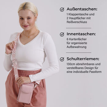 Crossbody Tasche mit RFID-Schutz, 11x6x17,5cm, Rosa