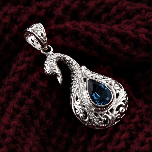 Royal Bali Collection- Londoner Blautopas Silber Solitaire Pfau Anh&auml;nger 1,57 Ct image number 3