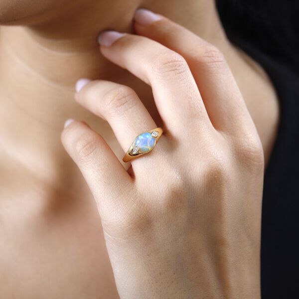 AA nat&uuml;rlicher, &auml;thiopischer Welo Opal und Zirkon-Ring - 1,29 ct. image number 4