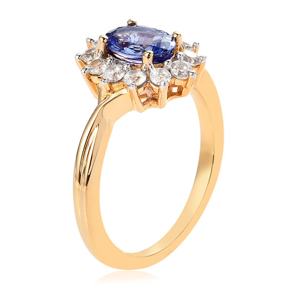Tansanit und Zirkon Halo Ring 925 Silber Gelbgold Vermeil image number 5