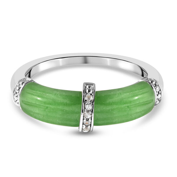 Gr&uuml;ne Jade und Zirkon Ring 925 Silber Rhodium-&Uuml;berzug