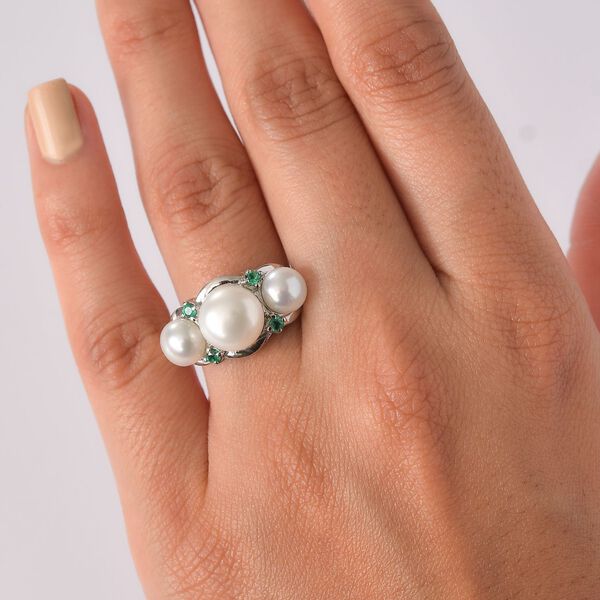 EverTrue S&uuml;&szlig;wasserperle und gr&uuml;ner Zirkonia Ring image number 3