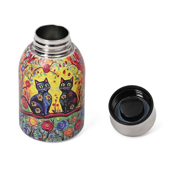 Doppelwandige Edelstahl-Trinkflasche, 260ml, Katzen- und Blumenmuster image number 2