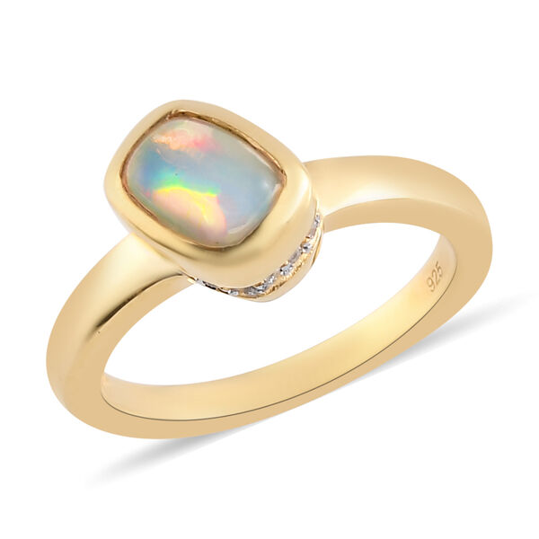 Natürlicher Äthiopischer Opal und Zirkon Ring 925 Silber vergoldet image number 4