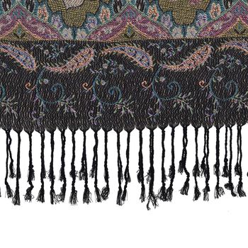 Schal mit Quasten und Paisleymuster, 70x180 cm, Schwarz, olivgr&uuml;n und blaugr&uuml;n