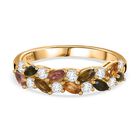 AA Mehrfarbig-Turmalin, Wei&szlig;er Zirkon Ring 925 Silber 750 Gelbgold Vermeil (Gr&ouml;&szlig;e 17.00) ca. 1,38 ct