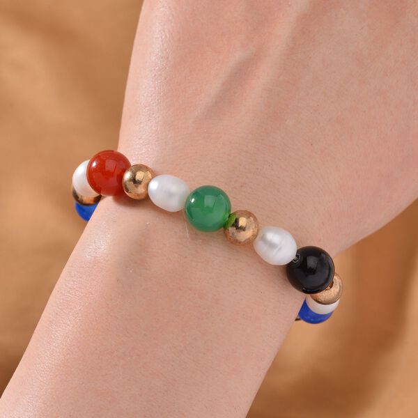 Flexibles Multi-Achat und weißes Süßwasserperlen-Armband - 95 ct. image number 2