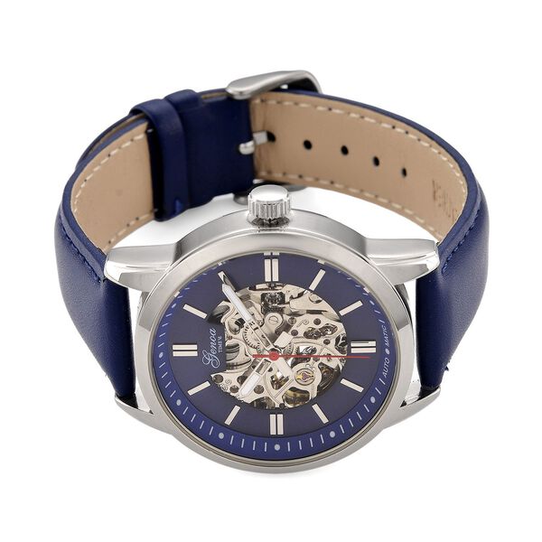 GENOA TIME V2 Automatikuhr mit mechanischem Automatikwerk, Zifferblatt Blau mit Sonnenschliff und offenem Design, Lederarmband Blau, 3 ATM wasserdicht image number 5