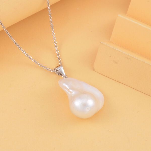16-18 mm wei&szlig;er Barockperle-Anh&auml;nger mit Kette- 34 ct. image number 2