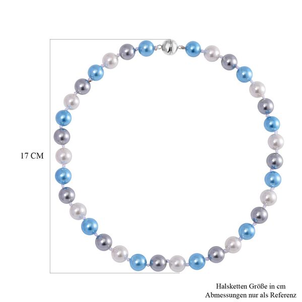 Blaue, silberne und weiße Muschelkernperlen-Halskette, 50cm image number 5