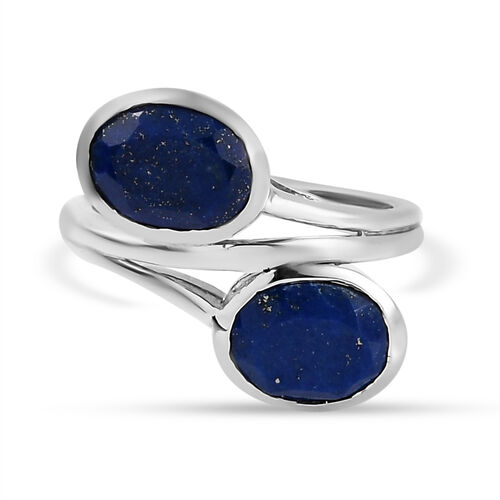Lapislazuli Bypass Ring 925 Sliber Platin-Überzug image number 0