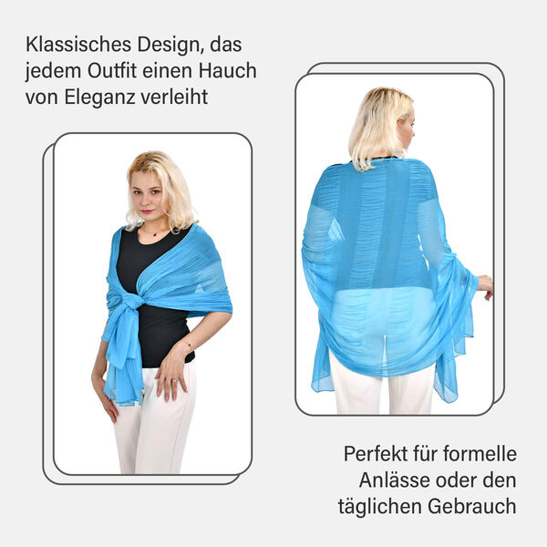 LA MAREY - 100% Maulbeeren-Seidenschal, Chiffon, 60x170 cm, Blau-Türkis image number 5