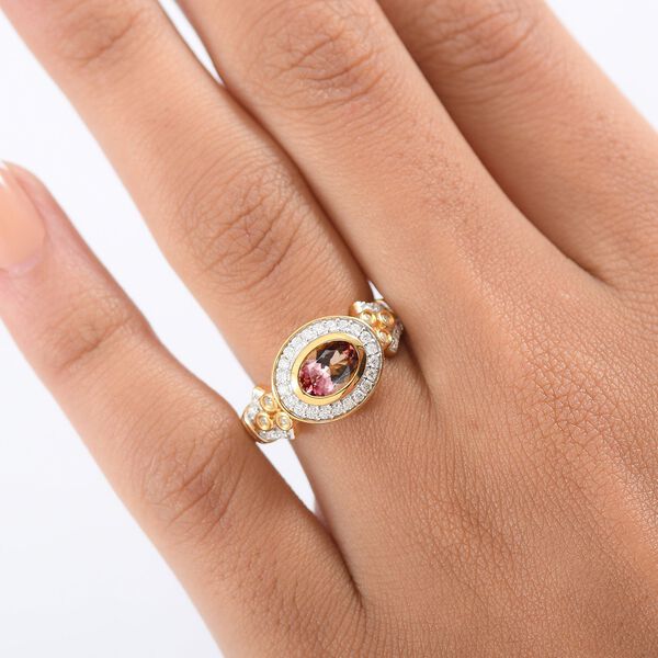 D'Joy AA Blush Turmalin, Moissanit Ring 925 Silber 750 Gelbgold Vermeil (Größe 18.00) ca. 1,15 ct image number 2