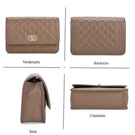 100% Echtleder Crossbody Tasche mit Metallkettenriemen in Stepp-Optik, 23,5x15x8cm, Schwarz