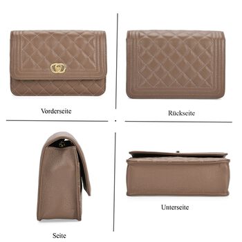 100% Echtleder Crossbody Tasche mit Metallkettenriemen in Stepp-Optik, 23,5x15x8cm, Schwarz