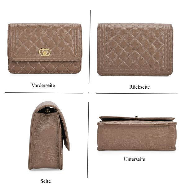 100% Echtleder Crossbody Tasche mit Metallkettenriemen in Stepp-Optik, 23,5x15x8cm, Schwarz image number 4