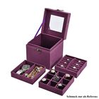 Schmuckkästchen aus Samt mit Spiegel, Schloss und Griff, 3 Ebenen, Lila