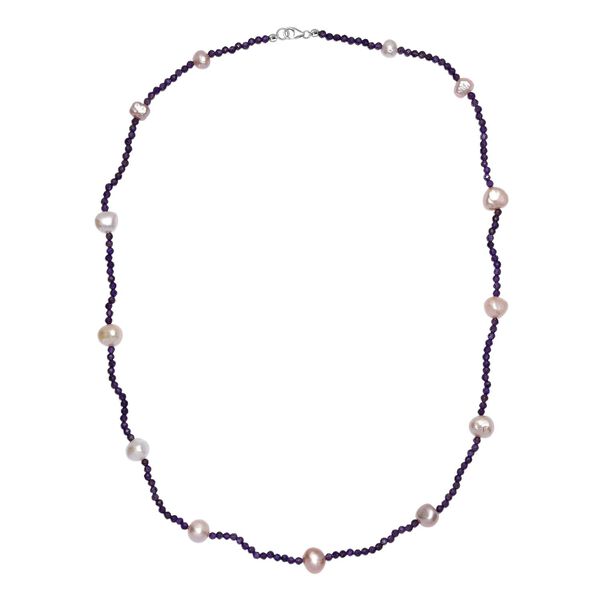 AA mehrfarbige S&uuml;&szlig;wasserperle und afrikanische Amethyst Halskette, 60cm image number 4